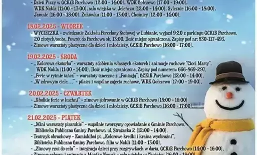Zdjęcie do FERIE ZIMOWE 2025 W GCKiB PARCHOWO [PROGRAM]